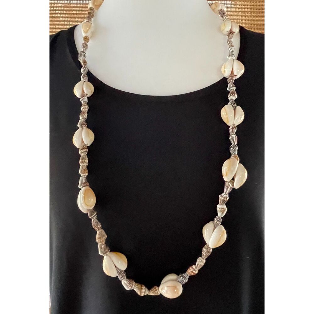 Vintage Natural Shell Necklace Coastal Beach Seashell Long Strand Jewelry 36"